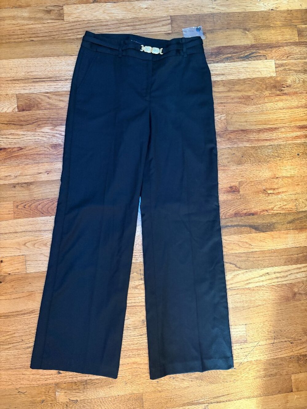 Talbots  “Heritage” black dress pants with gold crocodile belt size 6